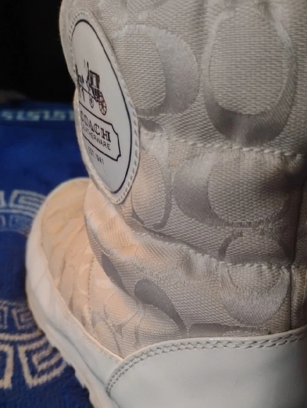 Coach Cream Quilted Winter Boots with Faux Fur Cuff